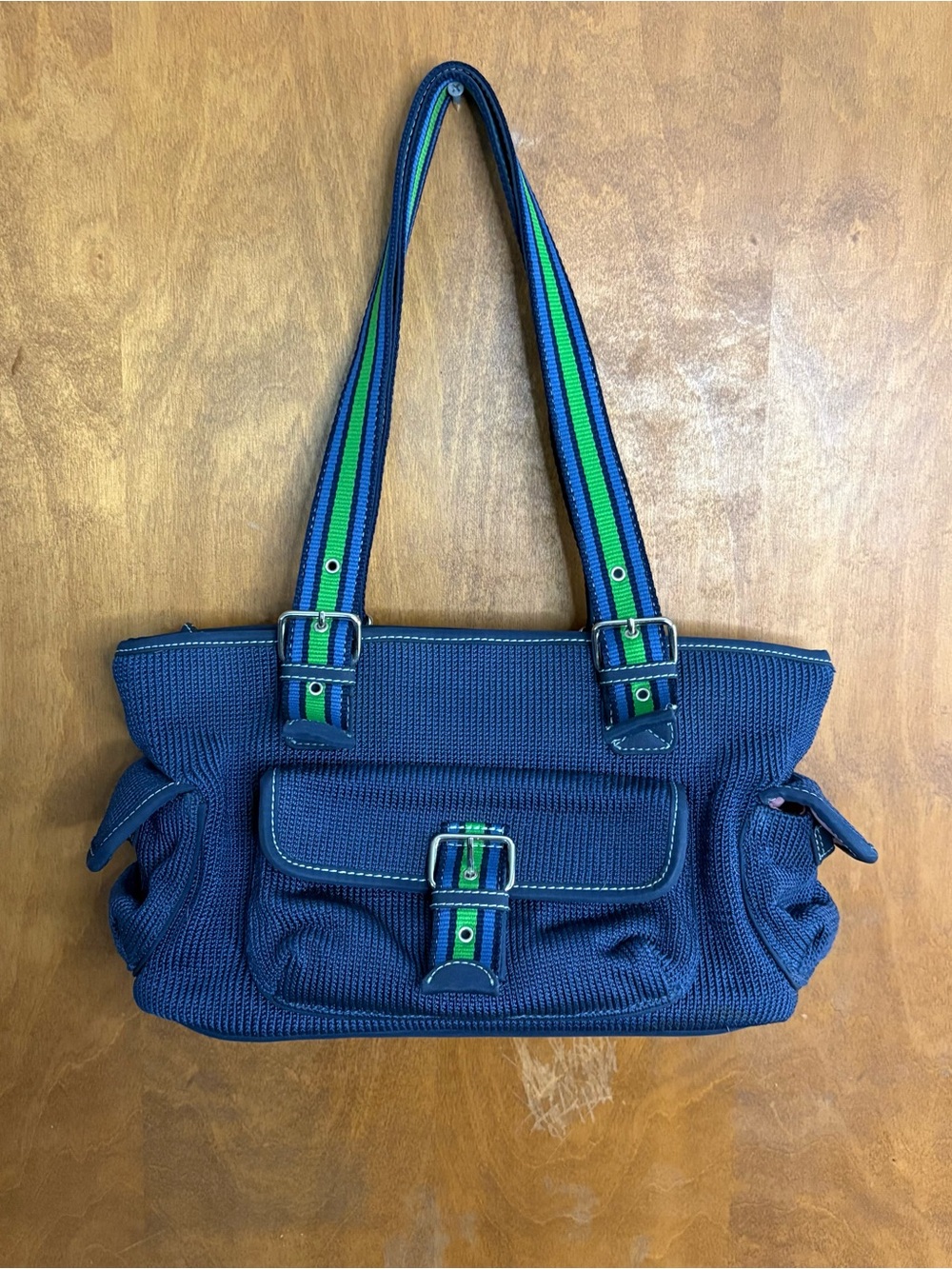 The Sak Belinda Blue & Green Mini Baguette Buckle Shoulder Bag Y2K Mcbling Bratz